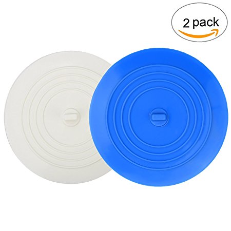 Tub Stopper 2 Pack, V-TOP Silicone Drain Plug Sinks Stopper Flat Suction Cover for Kitchen Bathroom and Laundry 6 inches (White&Blue)