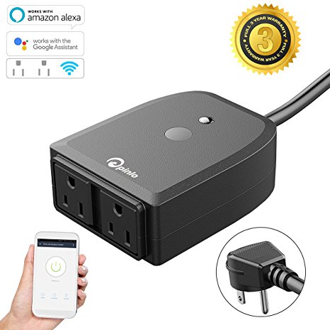 Outdoor wifi outlet,Outdoor smart plug with 2 Independent Controlled Sockets Wireless Remote Control/Timer,Compatible with Alexa/Google Home Assistant,Waterproof for Indoor Outdoor Use,No Hub Required