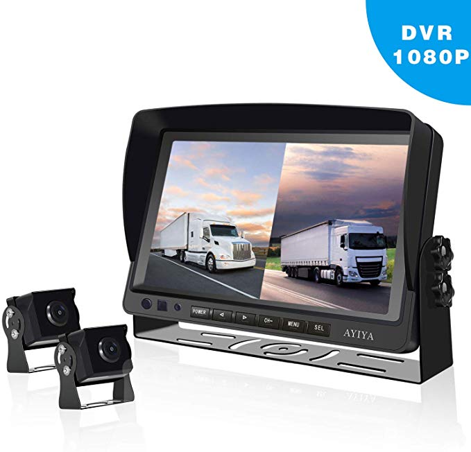 Backup Camera System with Video Recording, 9'' IPS HD Split Monitor   2 Upgraded 1080P Night Vision IP68 Waterproof Rear View Camera Kit for Bus, Truck, RV, Trailer, Motorhome, Camper