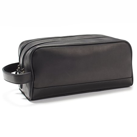 Leatherology Double Zip Toiletry Bag - Full Grain German Leather Leather - Black Oil (black)