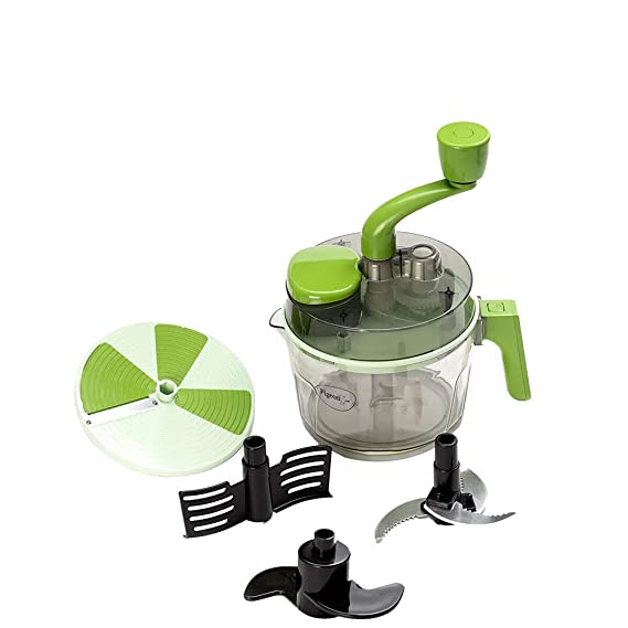 Pigeon Tornado Turbo Manual Food Processor and Chopper is for Chopping, Dough Making, Slicing, Shredding,and whipping - Bowl capacity 1.5 Litre (14691), green, large