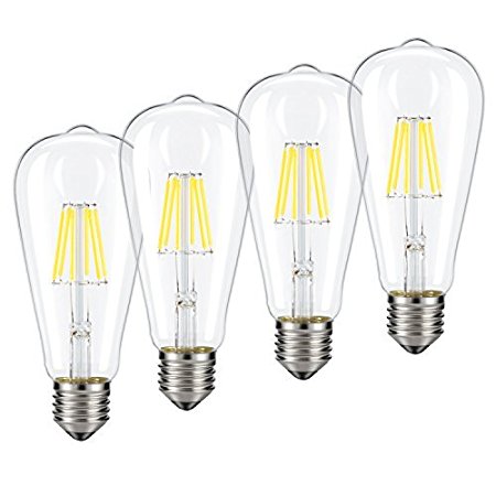 Dimmable Edison LED Bulb, Kohree 6W Vintage LED Filament Light Bulb, 4000K Daylight, 60W Incandescent Equivalent, E26 Base Lamp for Restaurant,Home,Reading Room,Office, Pack of 4