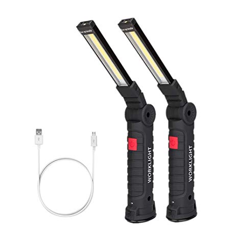 LED Work Light, Coquimbo COB Rechargeable Work Lights with Magnetic Base 360°Rotate and 5 Lighting Modes Bright LED Flashlight Inspection Lamp for Car Repair, Household and Emergency Use (27x4.5cm)