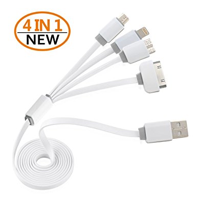USB Charging Cable, Multi USB Charging Cable Adapter 4 in 1 Multi USB Charger for Iphone 4 4s 5 5s 5c 6 6s Plus iPad 2 3 4,Galaxy S5 S6,Htc,LG G3 G4-3 Feet(Gray)