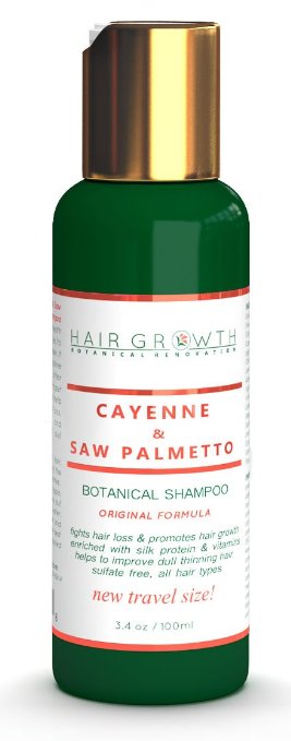 Anti-Hair Loss Shampoo Cayenne Saw Palmetto / Organic Shampoo SLS-Free. Scalp Stimulating Botanical Formula Hair Growth Therapy Natural DHT Blocker and Alopecia Prevention ( 3.4 Oz /Travel Size)