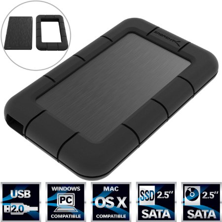 Sabrent USB 2.0 to 2.5-Inch SATA/SSD External Shockproof Aluminum Hard Drive Enclosure Black (EC-UK2B)