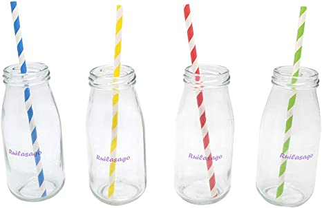 Mini Milk Glass Retro Regular Bottles with Bottle Lid Straw for Wedding Party BBQ 250ML Drinkware
