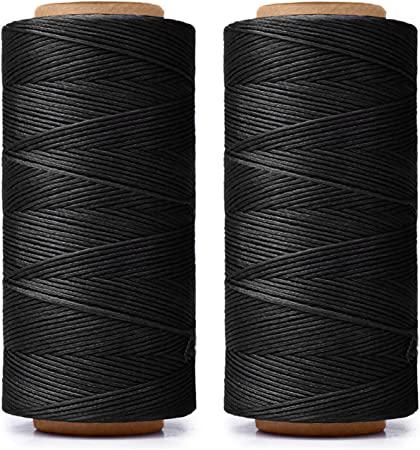 HILELIFE Waxed Thread, 568 Yards 2 PCS 150D 0.8mm Waxed Thread for Leather Sewing, Leather Thread for Hand Sewing, Leather Craft DIY, Wallets, Shoe Repairing, Book Binding (Black)