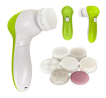 LIVIVO ® Electric 7 in 1 Facial Cleanser with Rotating Brush System and 7 Attachments – Gently Cleans, Exfoliates and Massages for Softer, Smoother and more Radiant Skin – Reduces Blackheads, Blemishes, Wrinkles and Appearance of Fine Lines – Lightweight and Compact Waterproof Design Makes it Perfect for Daily Deep Cleaning and Gentle Exfoliation on the Go (Neon Yellow)