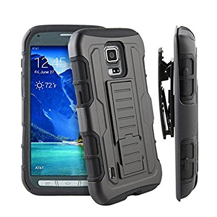 Samsung S5 Active Case, Galaxy S5 Active Shockproof Drop Proof Heavy Duty Belt Clip Shell Holster Armor 3 in 1 Combo Case for Samsung Galaxy S5 Active Dual Layer Rugged Hybrid Impact Protective Case
