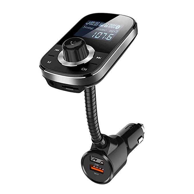 Bluetooth FM Transmitter for Car, MILEXING Wireless in-Car Radio Transmitter Adapter Car Kit with USB Car Charger, Car MP3 Music Player Support TF Card and USB Flash Drive (Black)