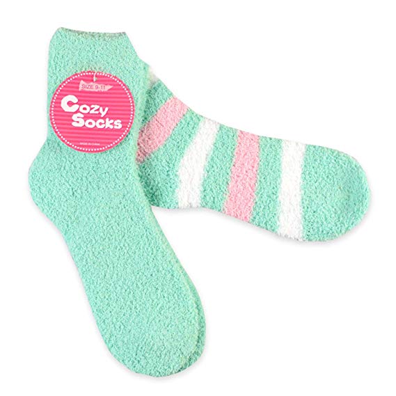TeeHee Fashionable Cozy Fuzzy Slipper Women's 2 Pairs Crew Socks