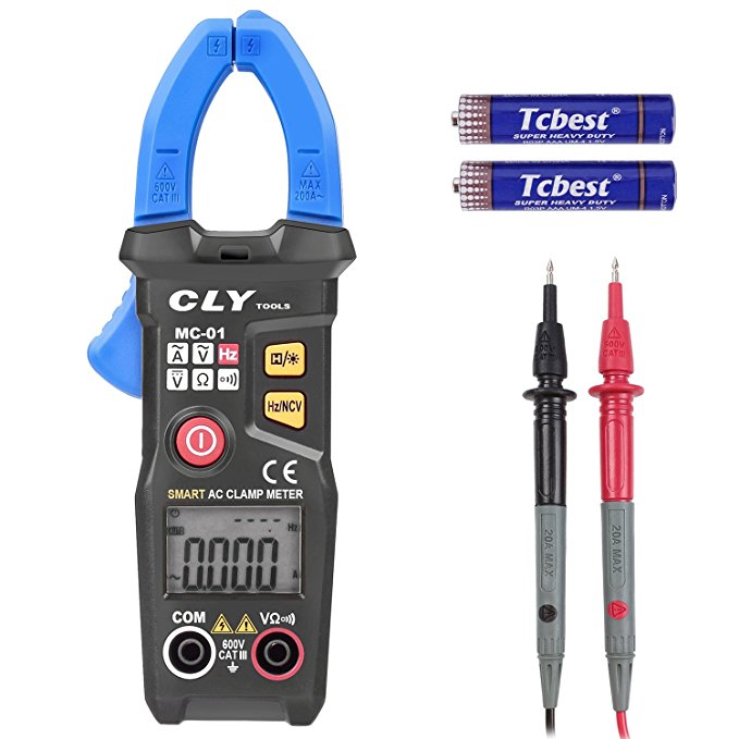 CLY Digital Clamp Meter, Multimeter Auto Range Multi Tester 6000 Counts with NCV Function and Backlight for Measuring AC Current, AC/DC Voltage, Resistance, Frequency Multi Testers