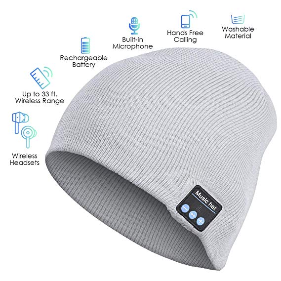 Bluetooth Beanie Hat, Wireless Headphone Beanie, Gifts for Men and Women, Winter Knitting Beanie Cap Bluetooth Earphones, Built-in Microphone Hand-Free Calling(Grey)