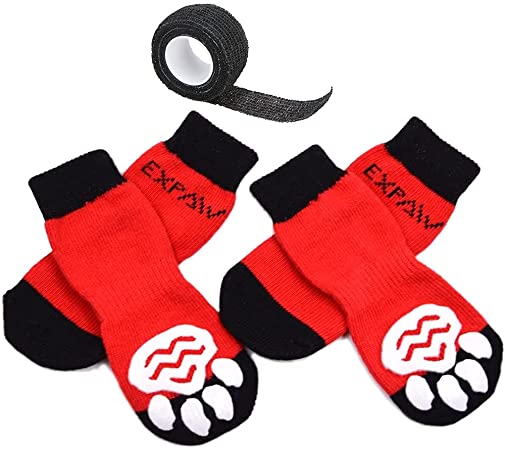 EXPAWLORER Dog Socks Traction Control Anti-Slip for Hardwood Floor Indoor Wear, Paw Protection