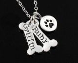 Dog Bone and Dog Paw Print Necklace  Sterling Silver  Pet Lover Gift
