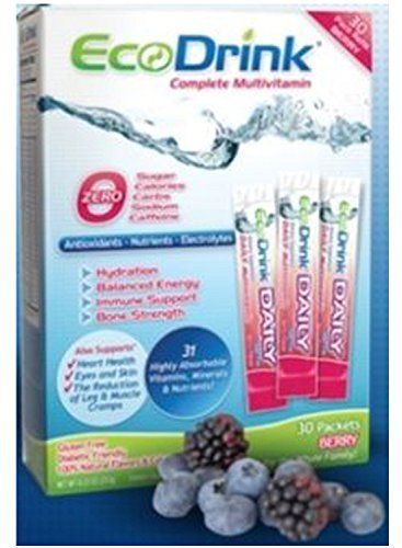 EcoDrink Complete Multivitamin Mix Drink. Berry Flavor - 30 Count Refill Pack (Bottle not included)