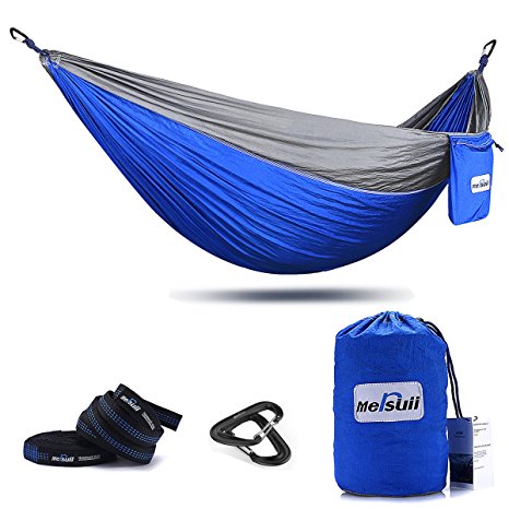 Double Camping Hammock with Tree Straps, Mersuii Lightweight Portable Parachute Nylon Hammock for Backpacking, Travel, the Beach and Your Backyard
