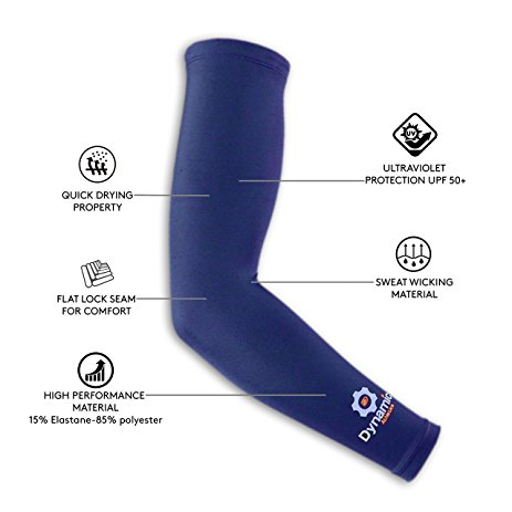 Compression Arm Sleeves (1 Pair) w/ UV Protection & Silicone Strip - Great Recovery Compression for Football, Baseball, Running, Volleyball, Gym & Athletic Sports