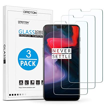 OMOTON [3 Pack] Compatible with OnePlus 6 Tempered Glass Screen Protector with [2.5D Round Edge] [9H Hardness] [Crystal Clarity] [Scratch-Resistant] [No-Bubble]