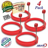 NEW Chef Silicone Egg Ring- Pancake Breakfast Sandwiches - Benedict Eggs - Omelets and More Nonstick Mold Ring Round Red 4-pack