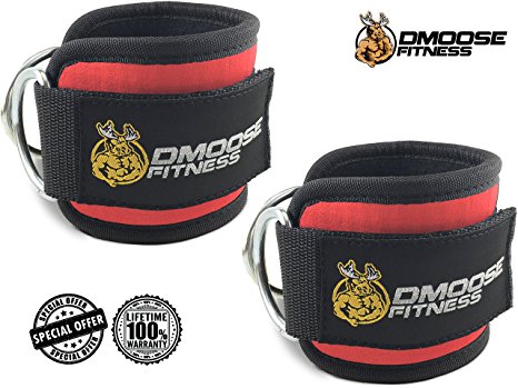 Ankle Straps for Cable Machines by DMoose Fitness - Strong Velcro, Double D-Ring, Adjustable Comfort fit Neoprene - Premium Ankle Cuffs to Enhance Abs, Glute & Leg Workouts - For Men & Women
