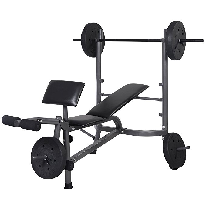 Goplus Standard Weight Lifting Bench Set Incline/ Flat Adjustable with 4 Weights/ Leg Developer/ Dumbbell Bar