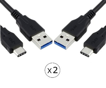 2-Pack USB Type C (USB-C) to USB 3.0 Type A Charging and Sync Cable for New MacBook, Nexus 5X, Nexus 6P, Pixel C, OnePlus 2, Lumia 950 XL and Other Type-C Phones (2x Black-1.0M)