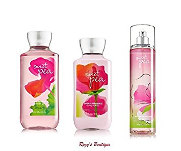 Bath & Body Works Sweet Pea Gift Set, Body Lotion, Sower Gel & Fragrance Mist, - 3 Ounce