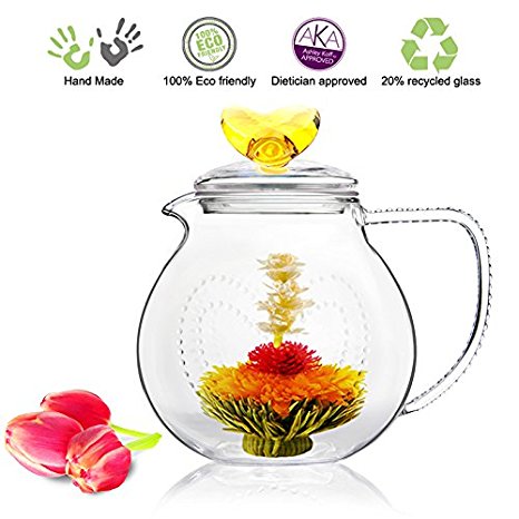 Glass Teapot No Drip Special Lead Free Glass (34 oz Amber Love)