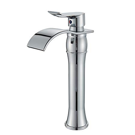 Senlesen Tall Waterfall Single Handle Chrome Bathroom Sink Vessel Faucet Lavatory Mixer Taps