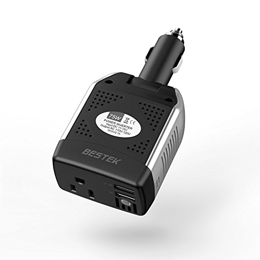 BESTEK 75W Power Inverter Car Charger with 2 USB Charging Ports(3.1A Shared)