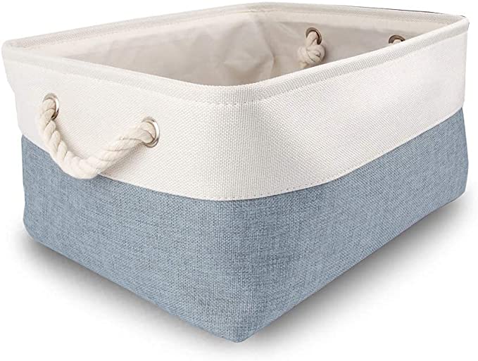 MANGATA Large Storage Boxes, Fabric Storage Baskets with Rope Handles for Cupboards, Shelves, Wardrobe, Toys, Clothes ( Foldable, Cold Grey&White)