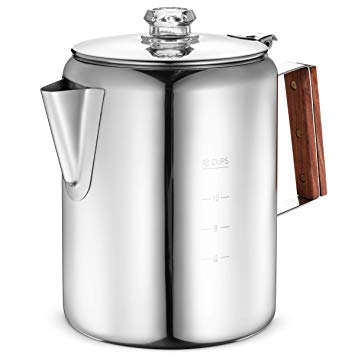 Eurolux Percolator Coffee Maker Pot - 12 Cups | Durable Stainless Steel Material | Brew Coffee On Fire, Grill or Stovetop | No Electricity, eNo Bad Plastic Taste | Ideal for Home, Camping & Travel