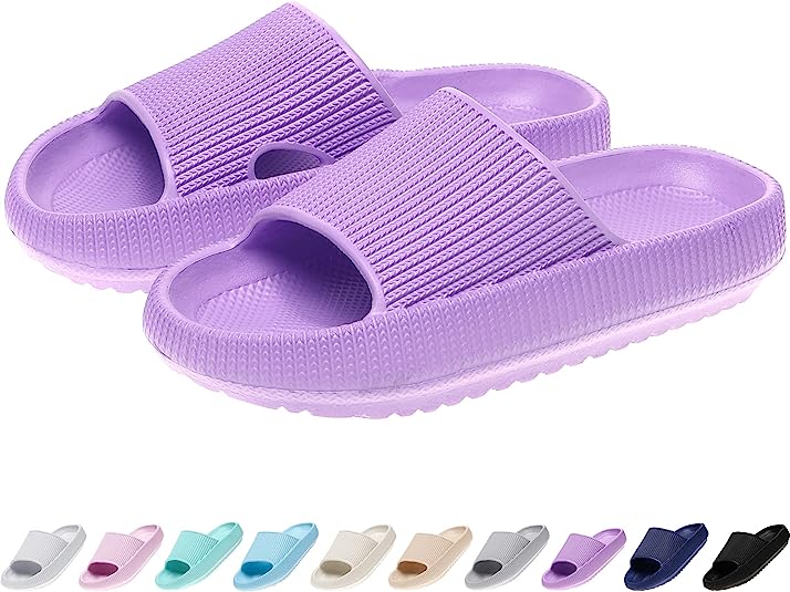 rosyclo Cloud Slides for Kids, Toddler Pillow Slippers Shower Bathroom Non-Slip Open Toe Super Soft Comfy Thick Sole Cozy Boys Girls Home House Cloud Cushion Slide Sandals for Indoor Outdoor Shoes