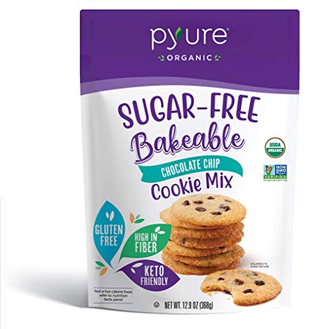 Pyure Organic Sugar-Free Keto Chocolate Chip Cookie Mix, Bakeable, Gluten Free, Low Carb Lifestyle, High In Fiber, Easy to make, New, 10.5 Oz