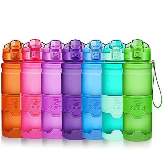 Sports Water Bottle Plastic Drinking Bottles BPA Free Leakproof with filter&time marker&Scratch Resistant,Flip Top With 1 Click Reusable For Kids,400/500/700ml/1L，33oz,for Outdoor,Cycling,Camping,Gym