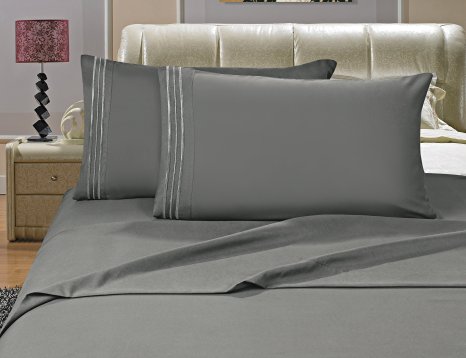 Elegant Comfort 4-Piece Bed Sheet Set Luxury 1500 Thread Count Egyptian Quality Wrinkle,Fade and Stain Resistant % 100 HypoAllergenic, King Gray