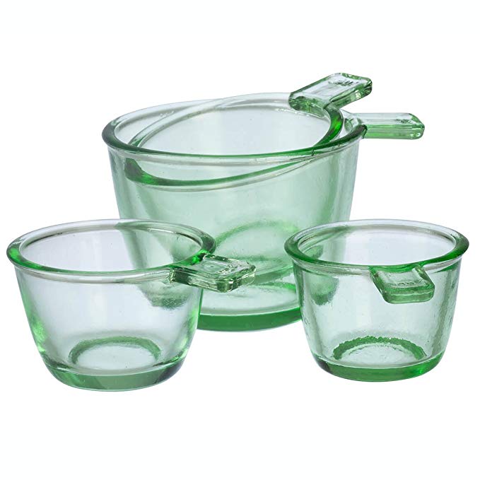 Nostalgia Style Dry Measuring Cups by Home Marketplace, Classic Green Glass, 4 Piece Set