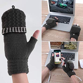 USB Heating Winter Gloves, Iusun Women Hand Warm Gloves Heated Fingerless Warmer Mitten (Dark gray)