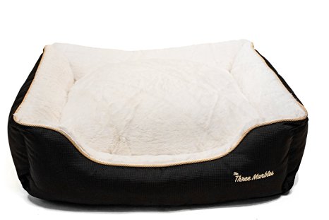 The Three Marbles Luxury Pet Bed - Machine Washable, Removable Cover (& 1 Extra Cover) 26"x24"x7.5"