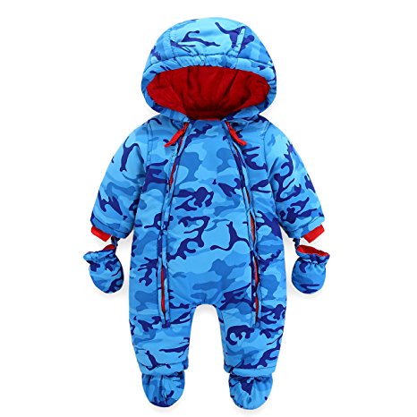 Baby Snowsuit Infant Hooded Romper Winter Jumpsuit Zipper Front (3-6 Months)