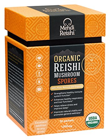 Organic Reishi Mushroom Spore Powder by Mehdi Reishi– 30 Packs, 1,000mg –100% Pure, Natural, Organic Spores –Ganoderma Lucidum, Lingzhi Mushroom – High-Level Potency 4.5%+ Triterpenes