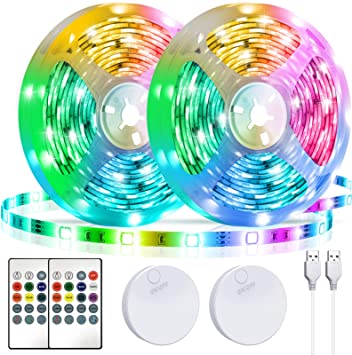 LED Strip Lights Battery Powered13.12ft,Tenmiro Led Lights USB Powered for TV,RGB 5050 Color Changing Led Lights,with Remote Led Lights for Bedroom,Home Decoration,Party,Camping