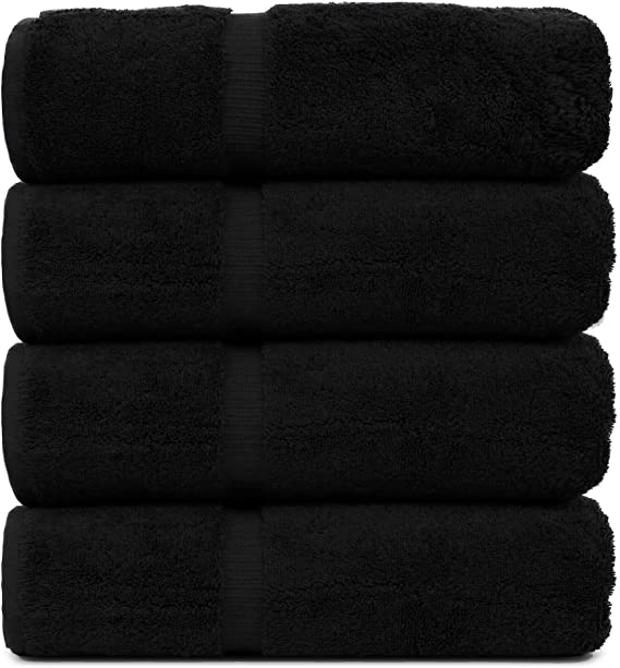 Luxury Hotel & Spa Quality Collection Highly Absorbent, Quick Dry 100% Turkish Cotton 700 GSM, Eco Friendly Towel, for Bathroom Dobby Border Soft Bath Towel Set 27 X 54 -Black, Bath Towels - Set of 4