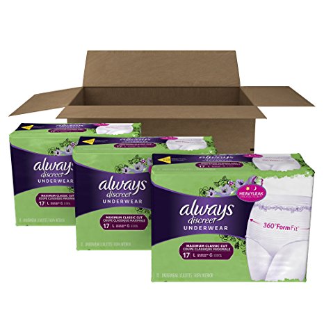 Always Discreet Incontinence Underwear for Women, Maximum Absorbency, Large, 51 count