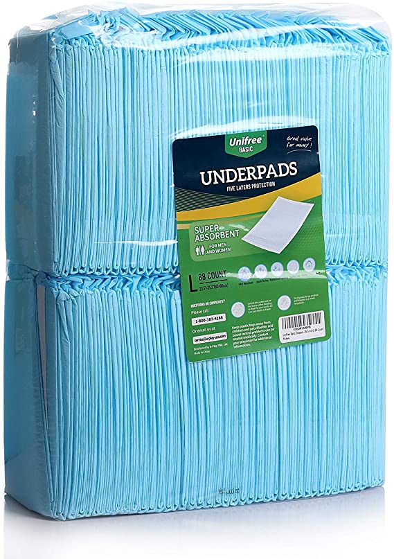 Unifree Disposable Underpad, Incontinence Pad, Super Absorbent (23.5 x 35.5 Inch) 88 Count