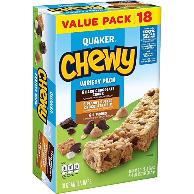 Quaker Chewy Granola Bars, Variety Pack, 18 Count