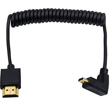 Duttek Micro HDMI to Standard HDMI Cable, Micro HDMI to HDMI Coiled Cable, Extreme Slim Down Angled Micro HDMI Male to HDMI Male Coiled Cable for 1080P, 4K, Ultra HD, 3D (1.2M/4FT)