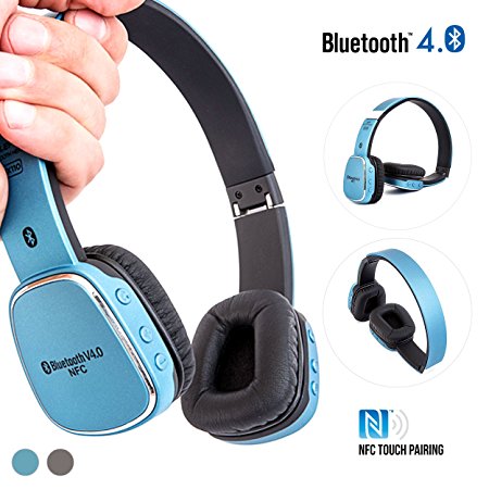 Alpatronix HX110 On-Ear Wireless Bluetooth Headphones & High Performance BT 4.0 Headset with NFC, Mic & Universal Lightweight Noise Isolation Earphones for Smartphones, Computers & Tablets - Blue
